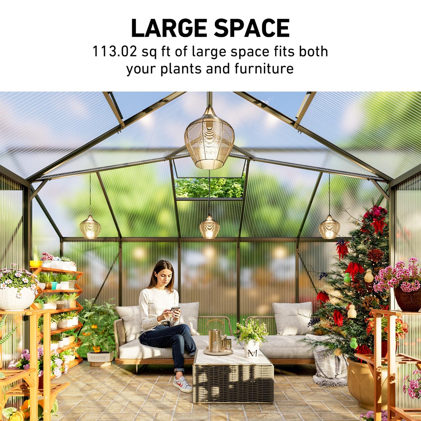 12X12FT Green Houses for Outside, Large Greenhouse for Outdoors and Garden Planting, Walk in Greenhouse Kit with Electronic Thermometers, Withstands Strong Wind or Snow to Protect Vegetables or Plants
