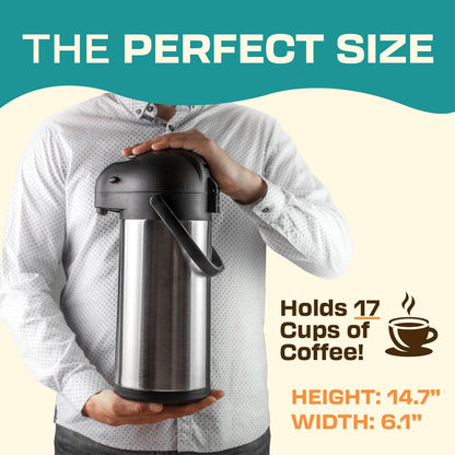 Coffee Carafe Airpot & Cleaning Brush - 101oz / 3L Airpot for Hot or Cold Drink, Coffee Dispenser with Pump
