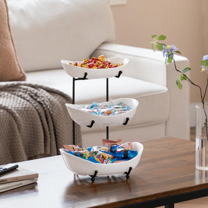 HBlife Fruit Bowl for Kitchen Counter - 3 Tier Ceramic Fruit Rack, Fruit Basket for Fresh Fruit&Veggies, Tiered Fruit Platter Serving Trays for Party