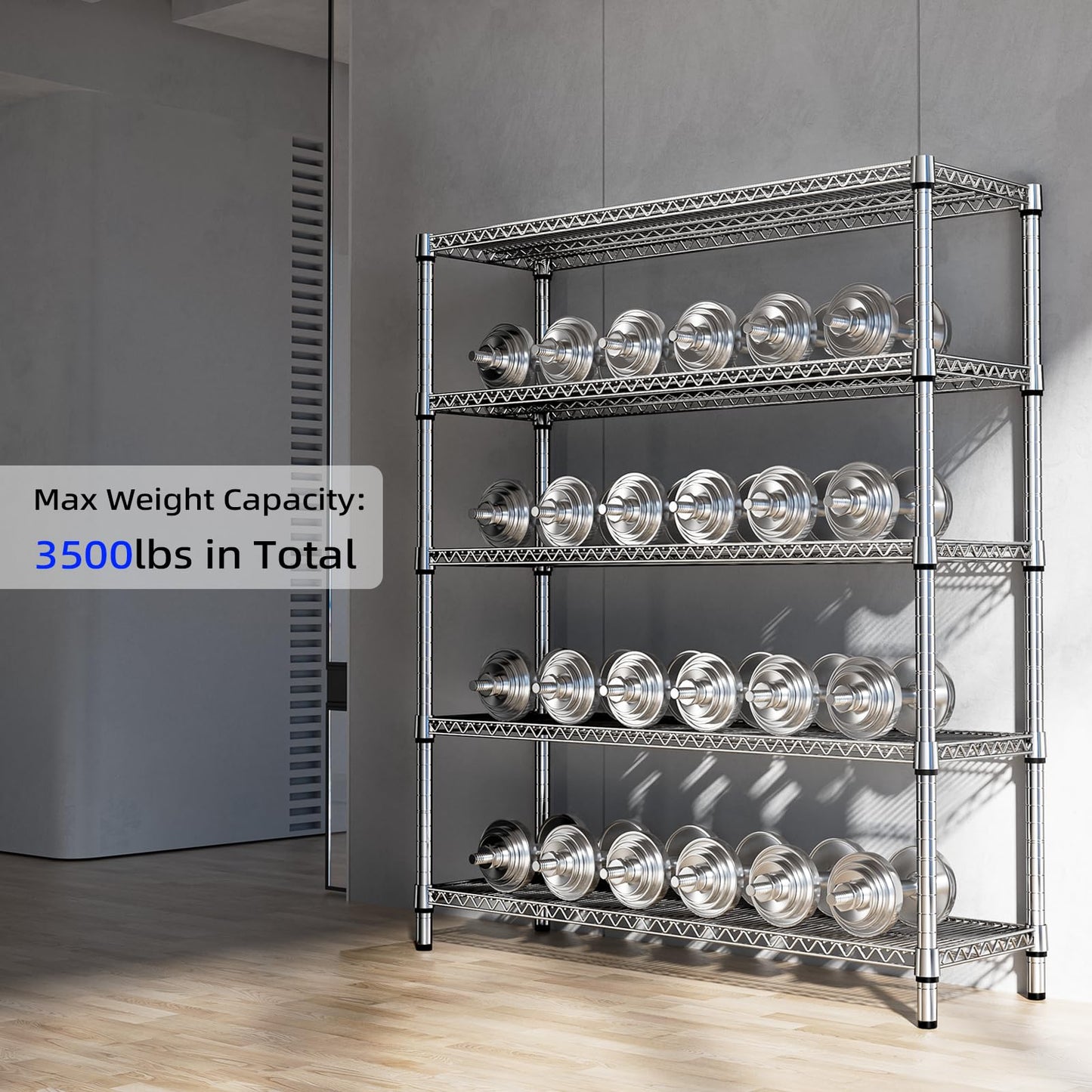 M MZG 3500LBS 59" W 5 Tier Storage Shelves Rack Metal Wire Shelving Unit, Storage Standing Shelf Organizer for Laundry Bathroom Kitchen Pantry Closet Garage, Chrome 17.7" D x 59.1" W x 70.4" H
