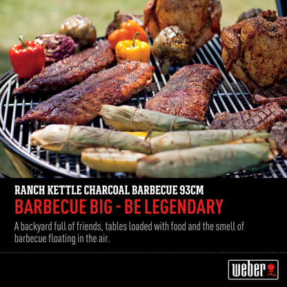 Weber The Ranch Charcoal Kettle Grill, 37" – Massive Outdoor BBQ Grill with Stainless Steel Hinged Cooking Grate, Tuck-Away™ Lid Holder & Porcelain‑Enameled Bowl