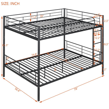 Merax Full Over Full Bunk Bed with Ladder and Guardrails, Black Modern Heavy Metal Bunk Bed Frame for Boys Girls Teens