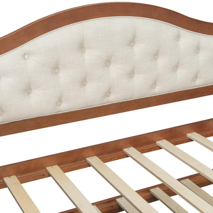 Merax Twin Daybed Frame with Trundle and 2 Storage Drawers, Sofa Bed Twin Size Wooden Bed with Upholstered Button Tufted Backrest for Living Room, Bedroom, Guest Room (Walnut)