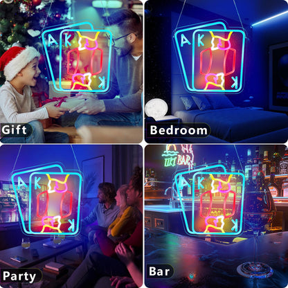 Porker Neon sign Play Cards Led Neon Lights Neon Signs for Bedroom Led Sign USB Powered Neon Signs for Wall Decor Dimmable for Christmas Casino Thanksgiving Birthday Party Girls Gifts
