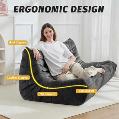 Homguava Bean Bag Chair, Giant Beanbag Chairs for Adults, Memory Foam Fireside Chair, Large Lazy Floor Sofa, Sofa Couch with High-Rebound Foam, Lounge Chair for Living Room, Bedroom (Grey, 3-Seater)