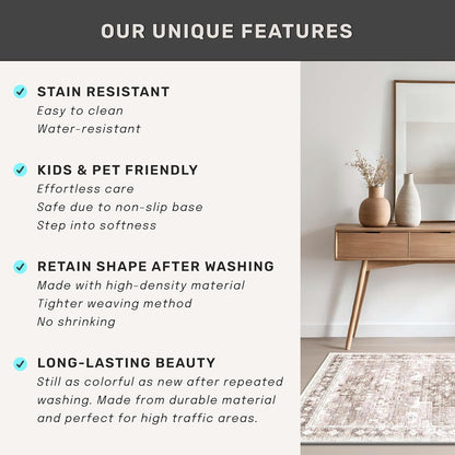 Beige Washable Runner Rug - Extra Long 2'6"x10' | Non-Slip Indoor Floor Mat for Hallways & Entryways