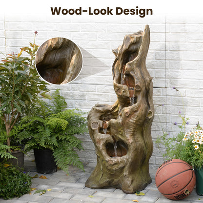 Sunlinua Water Fountain Outdoor 5-Tiers Large Cascading Realistic Tree Trunk Natural Waterfall Outdoor Fountains Resin Imitation Wood with LED Lights for Garden, Patio, Porch