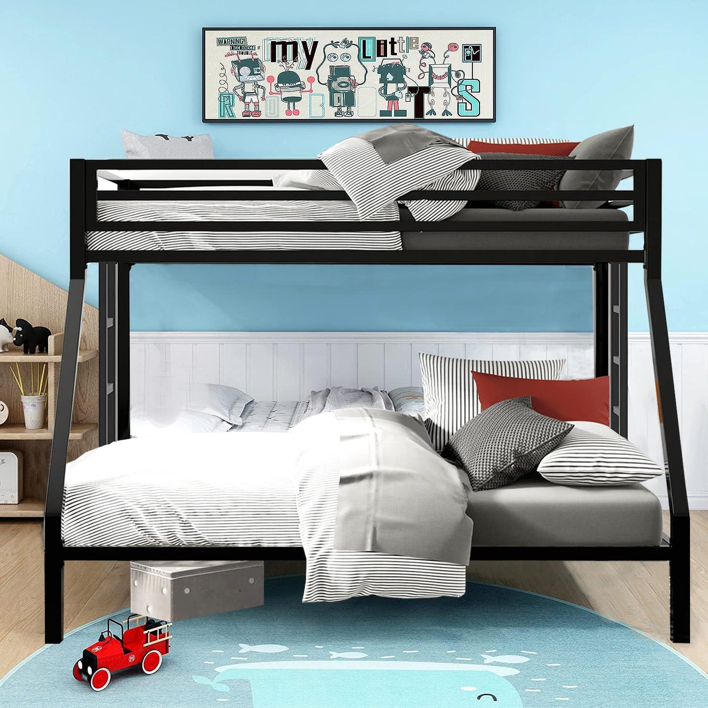SIMPLEZC New Upgrade Thicken Metal Twin XL Over Queen Bunk Bed for Adults, Stronger Heavy Duty Steel Adults Bunk Beds Twin Over Queen Size with Ladder for Kids, Easy Assembly