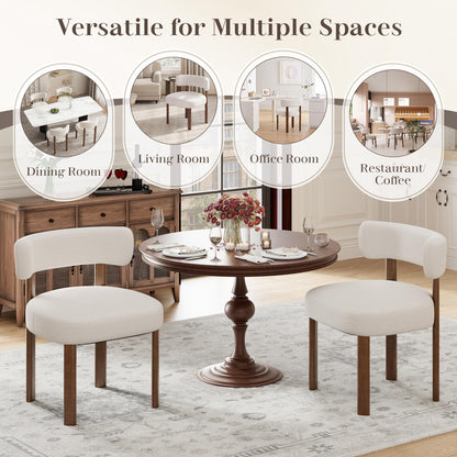 smartue Wooden Dining Chairs Set of 4, Upholstered Kitchen Chairs with Solid Wood Legs, Mid Century Dining Room Chair with Ergonomic Curved Backrest for Kitchen Dining Vanity, Beige