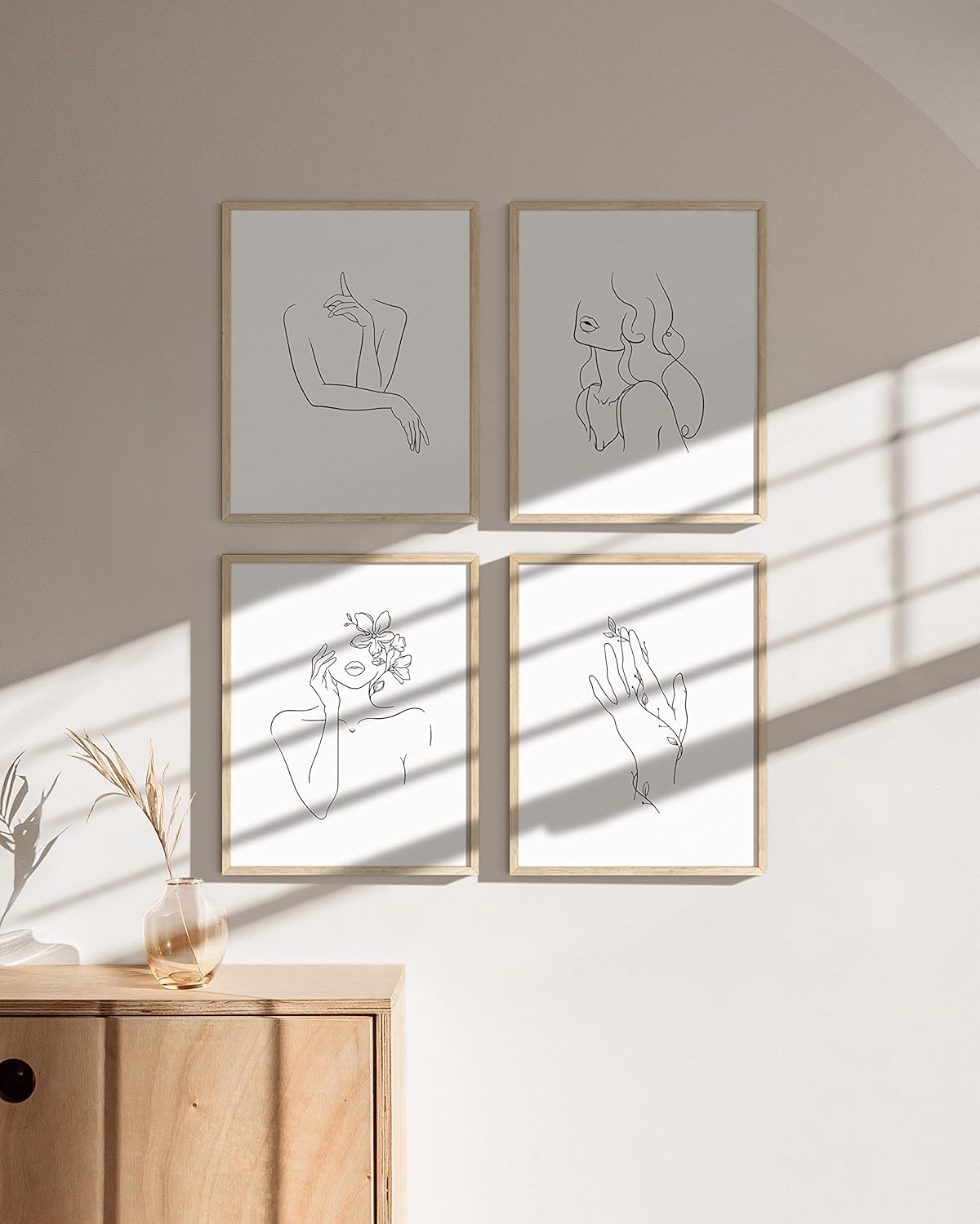 RipGrip Minimalist Line Art Prints Set of 4, Aesthetic Black and White Wall Art Painting (Unframed, 11x14)