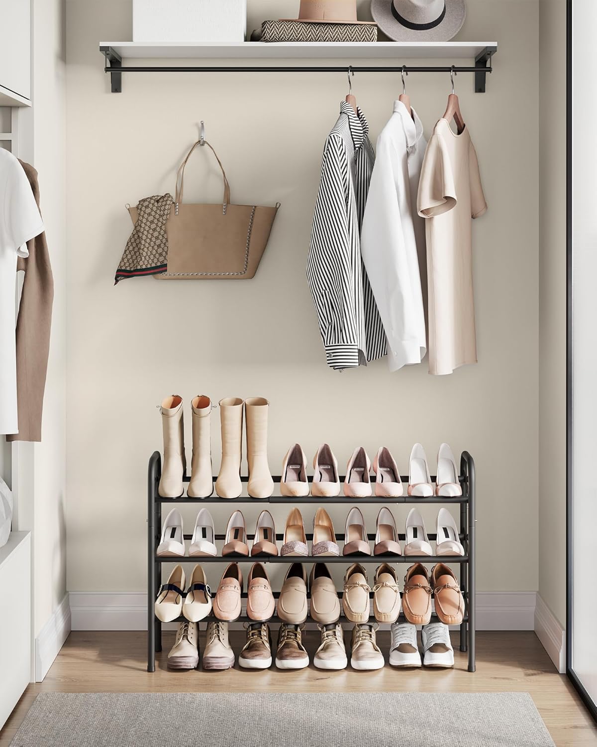 3 20 Closet, SONGMICS Expandable Shoe Rack, Tier Shoe Rack Shelf, Adjustable Shoe Organizer Storage for Pairs of Shoes