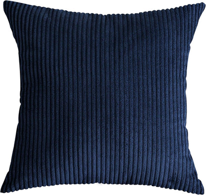 TangDepot Set of 2 Solid Velvet Striped Corduroy Decorative Throw Pillow Covers, Square (22"x22", 2 Pieces, A10 Navy