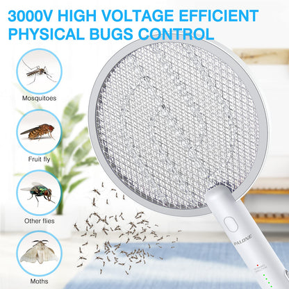 PALONE Electric Fly Swatter 4000V Bug Zapper Racket 2 in 1 Fly Swatter with 1200mAh Battery Rechargeable Mosquito Killer Lamp with 3 Layers Safety Mesh for Indoor and Outdoor
