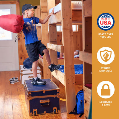 Rhino Trunk & Case Small Essential Trunk With Wheels, Tray, & Lid Organizer - 30"x17"x13", 1000+ lbs Capacity. Strong, USA Made Summer Camp Footlocker, and Secure College Dorm Storage Chest
