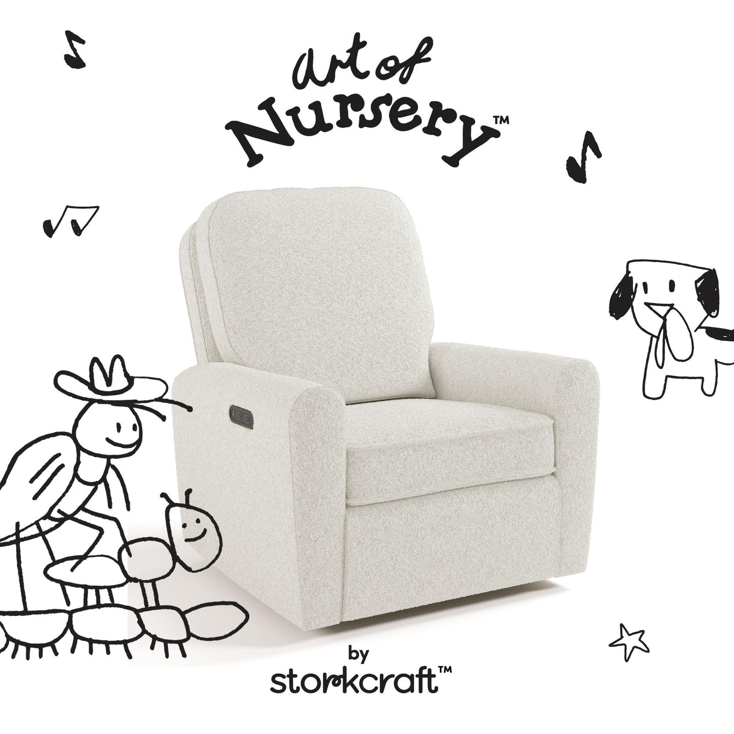Storkcraft Amalfi Deluxe Power Recliner Swivel Glider – Premium Electronic Nursery Rocking Chair, Oeko-TEX 100 Certified, Includes Dual-USB Charging Port with USB-A & USB-C (Ivory Boucle)