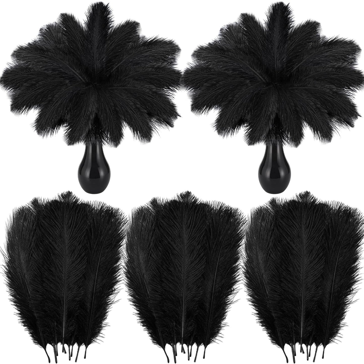 Crowye 100 Pcs Ostrich Feathers Bulk for Centerpieces Craft Ostrich Feathers for Masquerade Vase Wedding Party Home Costume Decorations (6-8 Inch,Black)
