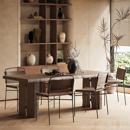 CY SISTERS Mid-Century Modern Dining Chairs Set of 2, Brown PU Faux Leather Dining Chair Armless Dining Room Chairs with Black Metal Legs, High-End Stylish Kitchen Restaurant Dining Chairs