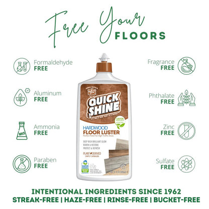 Quick Shine Hardwood Floor Cleaner & Wood Floor Polish w/Plant-Derived Carnauba 2-27oz Bottles, Removes Scratches, Safer Choice, A Clean That Can Be Seen