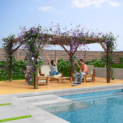 12'X 14' Cedar Wood Pergola, Stylish Outdoor Addition, Retractable Shade Canopy, Durable & Rot Resistant, Versatile Design, for Backyard, Garden, Deck, Outdoor Entertaining