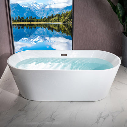 WOODBRIDGE 71" Acrylic Freestanding Bathtub Contemporary Soaking White Tub with Oil-Rubbed Bronze Overflow and Drain,White,B1701 ORB