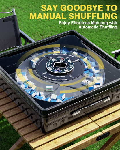 PYY Portable Automatic Mahjong Table - Foldable Tabletop Design, 166 Magnetic Mini Mahjong Tiles (Incl. 8 Dragons, 4 Blanks, 10 Jokers), Supports American & Chinese Styles, for Outdoor & Home Fun