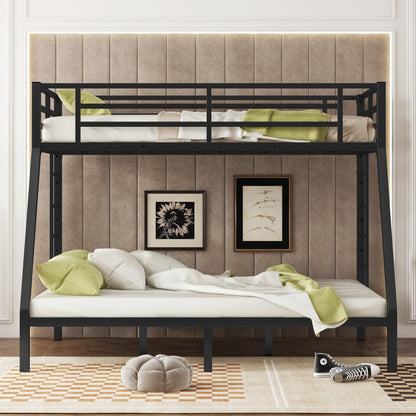 Bellemave Twin XL Over Queen Bunk Bed for Adults, Twin XL Over Queen Bunk Beds Frame with 2 Ladder and Full Length Guardrail, Easy Assemble, Mattress Not Included, Black