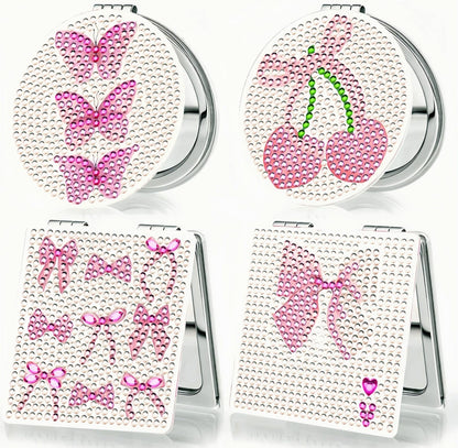 Bulerrylulu 4 Pcs Diamond Painting Compact Mirror Gem Art Mirror Pink Pocket Mirror Compact Diamond Art Small kit for Beginners Adults DIY Art Craft Woman Gifts