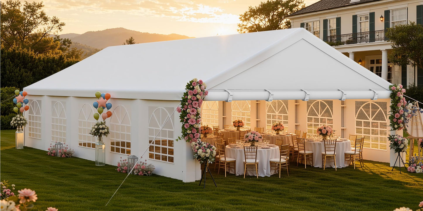 YITAHOME 20x33FT Heavy Duty Party Tent Outdoor Wedding Event Shelters Upgraded Galvanized Canopy with Large White Roof, Removable PVC Sidewalls & 3 Storage Bags carpa para Fiestas