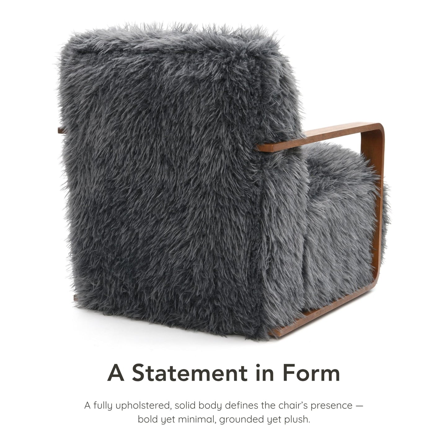 Furniture of America Ramos Modern Lounge Chair with Ultra Soft Faux Fur, Long-Haired Accent Sofa, Tight Seat and Back Single Couch, Fluffy Living Room Seating, No Assembly Needed, Charcoal Gray