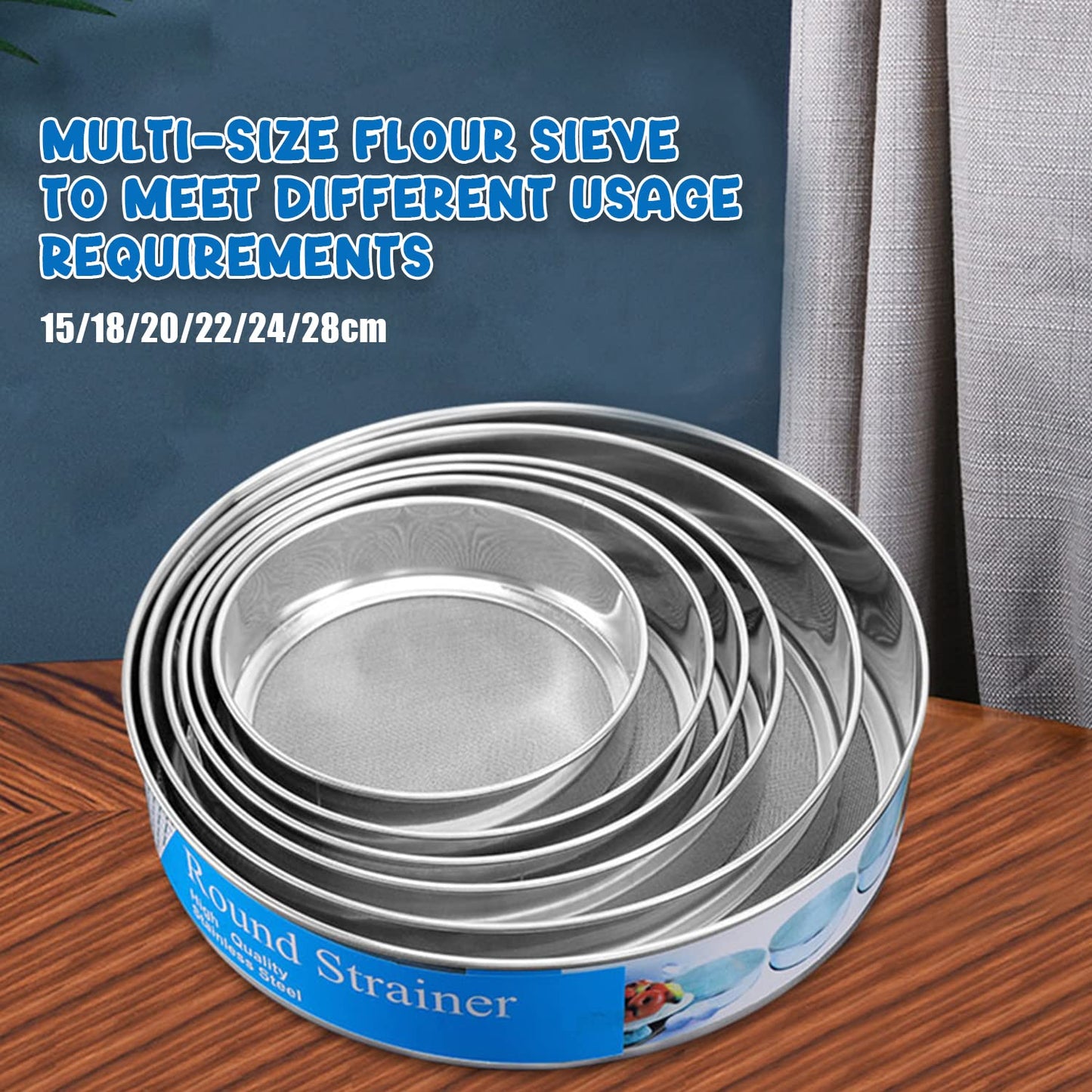 6 Pieces Stainless Steel Flour Sifter, Round Flour Sifter 40 Mesh, Premium Rustproof Flour Sieve Fine Mesh for Baking Cake Bread Pies Pastries Cupcakes（Different sizes）