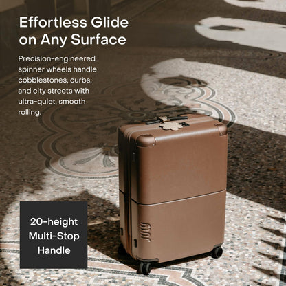 July Checked with CaseSafe - 24.5" Built in Tracking, Airline Approved Check In Luggage with Wheels, Spinner Suitcase for Men & Women - Rolling Suitcase, Spinner Wheels, Y-Strap - Dark Brown