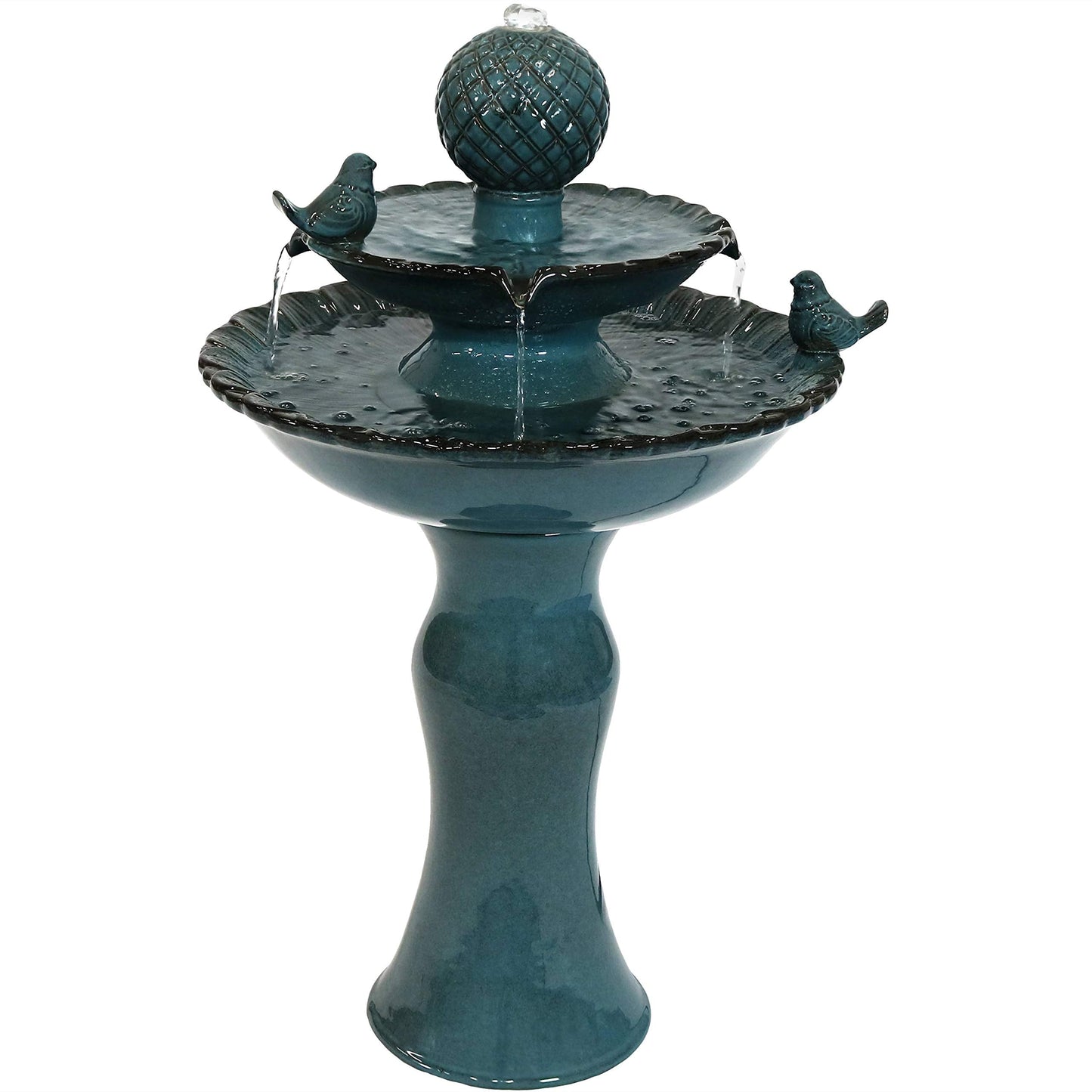 Sunnydaze 27" H 2-Tier Ceramic Water Fountain - Outdoor Water Feature for Patio, Yard, Balcony - Garden Fountain - Blue
