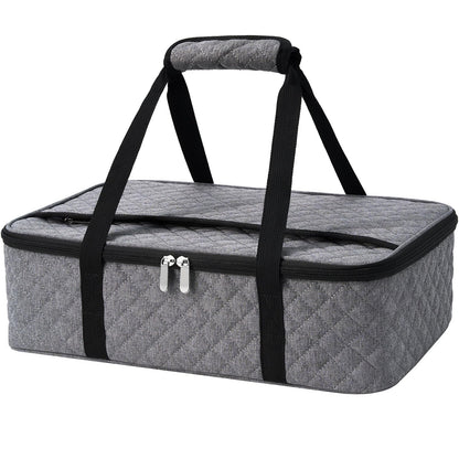 Casserole Carrier - Large Portable Insulated Food Carrier for Hot or Cold Food, Lunch Tote Warmer or Cooler Bag, Lasagna Lunch Bag for Work Picnic Hiking Beach - Fits 16" x 10"Baking Dish-Grey