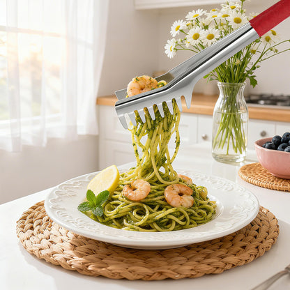 Funnydin Spaghetti Spoon and Spaghetti Tong - 12 Inch Heat-Proof Handle Spaghetti Fork and Kitchen Tong, Non-stick, Easy Storage and Dishwasher Safe Utensils for Cooking, Ergonomic Design
