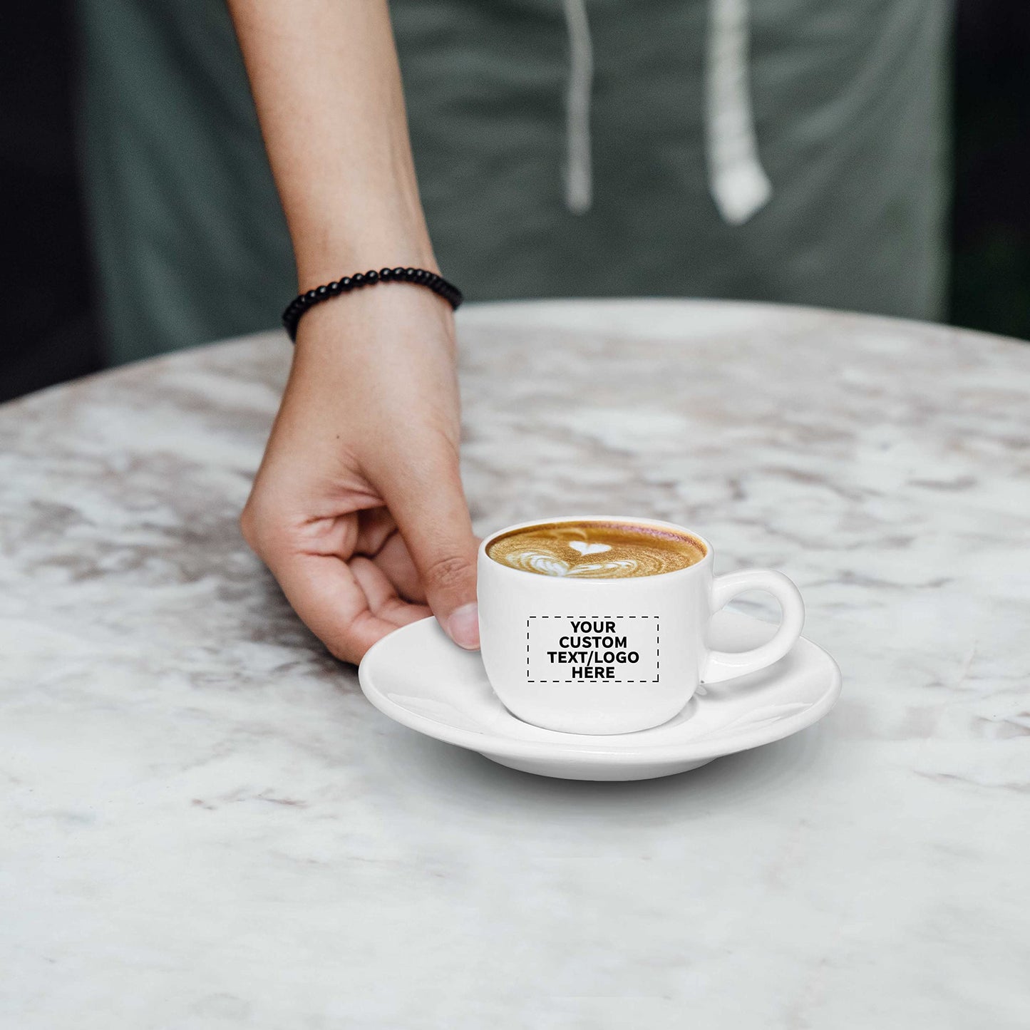 Custom Porcelain Espresso Cups with Saucer 2.5 oz. Set of 50, Personalized Bulk Pack - Perfect for Coffee, Tea, Espresso, Hot Cocoa, Other Beverages - White