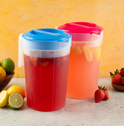 2-Pack 1-Gallon Plastic Pitchers with Lids – Iced Tea Pitchers with Twist Cover BPA-Free, Dishwasher & Freezer Safe, Ideal for Water, Juice & Fridge Storage