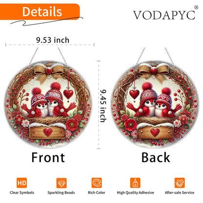 VODAPYC Valentine's Day Diamond Art Hanging Kit for Adults, DIY Double Sided Special Shaped Diamonds Art Window Pendant Ornament for Home Decor(Christmas Lovebird)
