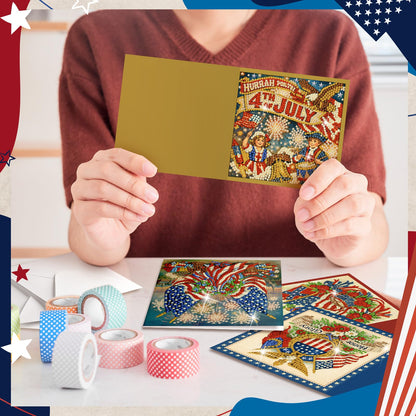 Saillong 12 Pack Vintage 4th of July Diamond Painting Greeting Card Kits Patriotic Diamond Art Cards with Envelopes Retro Red White Blue 5D Rhinestones Painting Making Kits for Adults DIY Craft Gifts