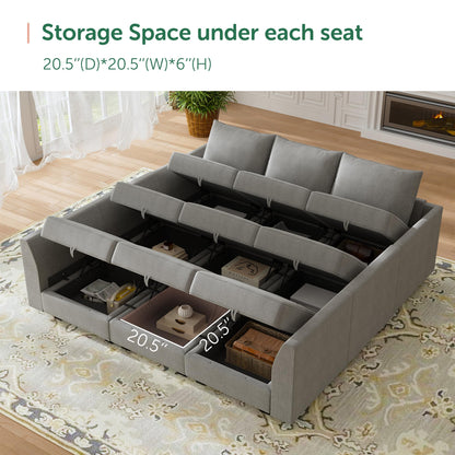 HONBAY Modular Sectional Sofa with Storage Modular Sleeper Sectional Sofa Oversized Sectional Couch for Living Room, Grey