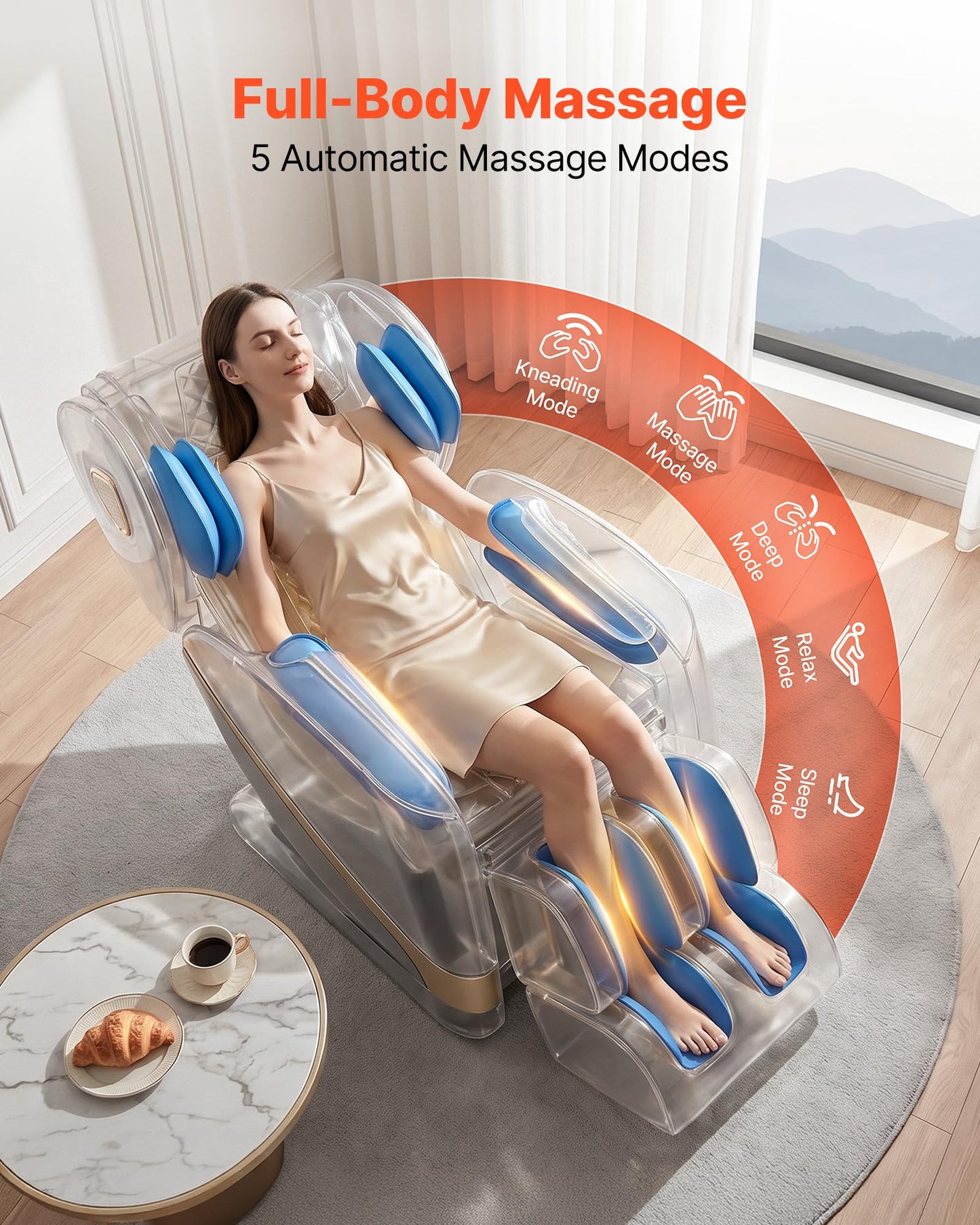 VEVOR Massage Chair, Zero Gravity Full Body Massage Chair with 10-Point Rollers, 5 Automatic Modes, 8 Airbags, Waist & Leg Heating, Bluetooth Speaker, Touchscreen Control, for Home and Office Use