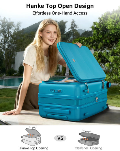 Hanke Hardside Expandable Checked Luggage, 24 Inch Top Opening Trunk Luggages with Spinner Wheels, All-PC Hard Shell Suitcase, Lightweight TSA Checked-Medium(Caribbean Blue, 83L)