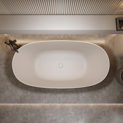 KEIKI 69" Freestanding Bathtub, Resin Stone Soaking Bathtub Solid Surface Modern Tubs with Overflow and Pop-up Drain, Beige