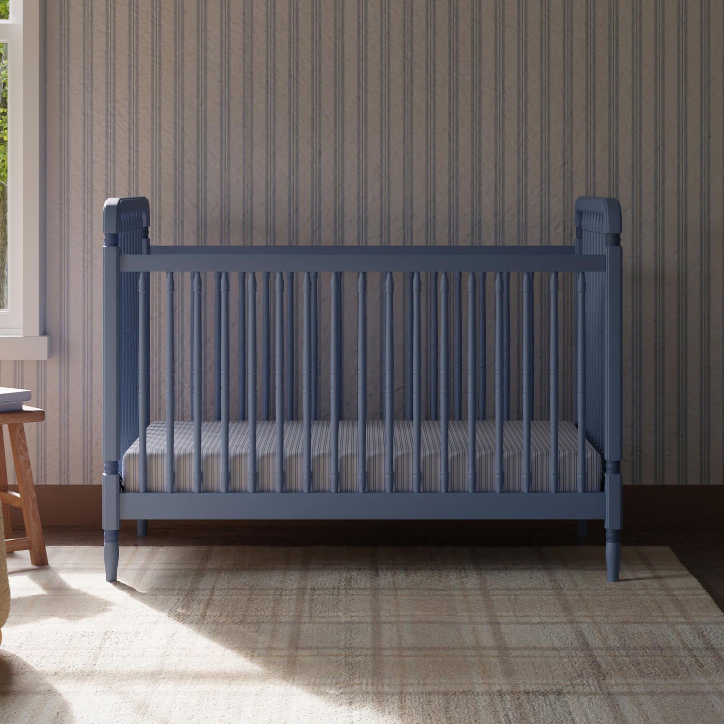Namesake Liberty 3-in-1 Convertible Baby Crib - Greengurad Gold Certified - Wooden Convertible Baby Crib to Toddler Bed, Daybed - Durable & Easy to Assemble, 4 Adjustable Mattress Heights - Cove Blue