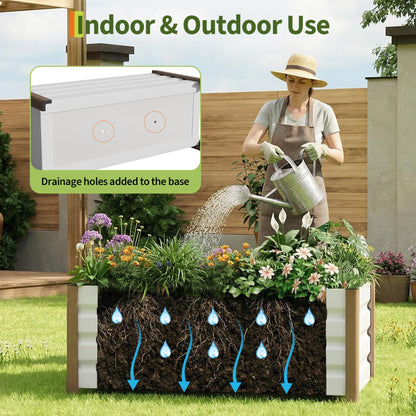 Garvee 2 Pack Large White Aluminum Planter Box 39"X16"X18", Extra Long Raised Garden Bed with Rounded Corners & Anti-Cut Safety Edging, Deep Design with Drainage Holes for Outdoor Patio & Balcony, Whi