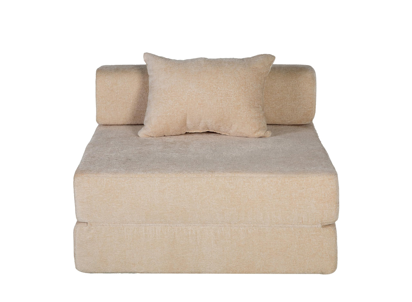 KEIKI Convertible Floor Sofa Bed with Fixed-Shape Frame, Single Seater Boneless Modular Sectional Sofa, No Assembly Required, Compressed Sleeper Couch for Living Room Bedroom, Lounge, Beige