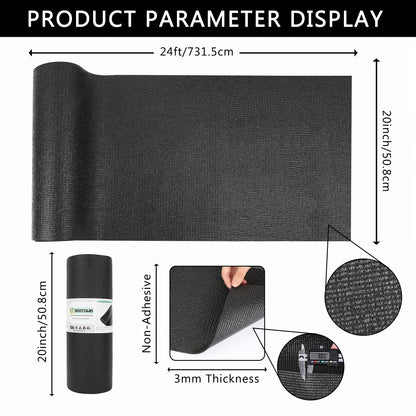 Foam Toolbox Liner Drawer Mat 1/8 Inch Thick X 20 Inch Wide X 24 Ft Long Black, No Slip for Protecting Cabinet, Garage, Cart, Tool Box