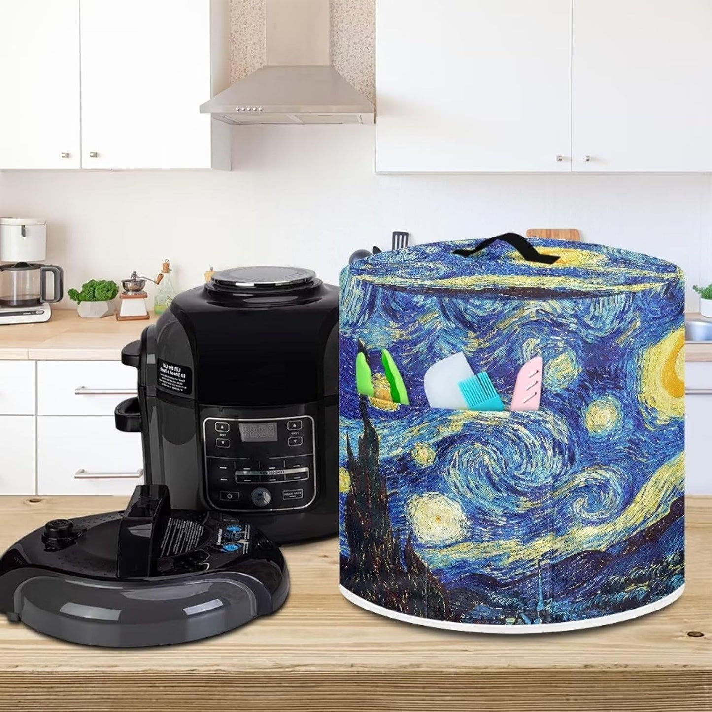 Van Gogh Starry Night Air Fryer Cover - Insulated Dust Protection with Storage Pockets & Top Handle for Women Gift