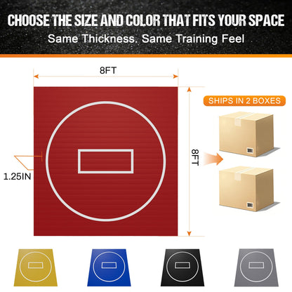 GianToucan Wrestling Mat for Home, ８’x ８’x 1.25” Grappling Mat for Wrestling, MMA, BJJ, Jiu Jitsu, Judo, Gym, Roll-Up Wrestling Practice Mat for Kids & Adults，Easy to Clean Indoor/Outdoor, Red