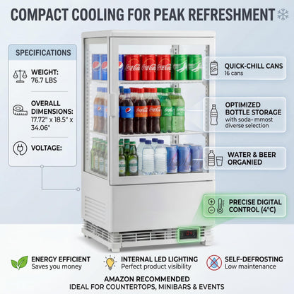 IDEALHOUSE 2.0 Cu.Ft. Countertop Bakery Display Refrigerator with LED Lighting, Rear Sliding Door, Air-Cooling, and Automatic Defrost for Cafes and Restaurants, White