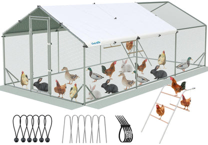 Quictent Large Metal Chicken Coop Run for 30+ Poultry with Metallic Perch, Side Hardware Cloth & Cover, Advanced Series Outdoor Walk-in Cage Hen Duck Rabbit Dog Pen Yard Farm House, 18x9x6.6FT